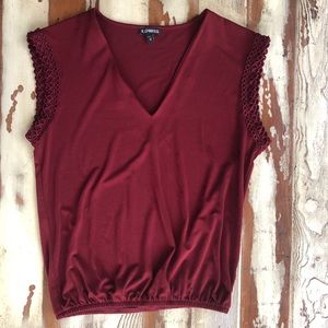 Express burgundy sleeveless v neck dressy shirt